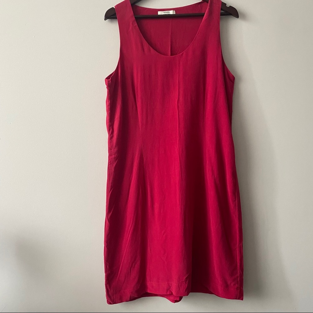 Grana 100% Silk 2 Layered Pink Tank Shift Dress XS raspberry double layered